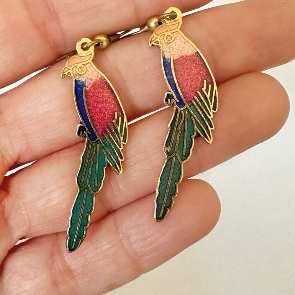 Vintage parrot cloisonné earrings